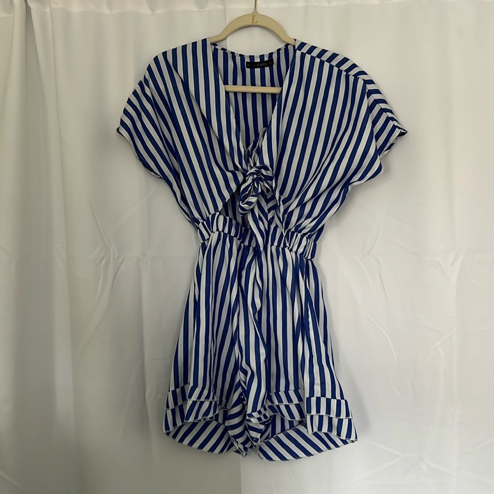 Striped romper with tie front